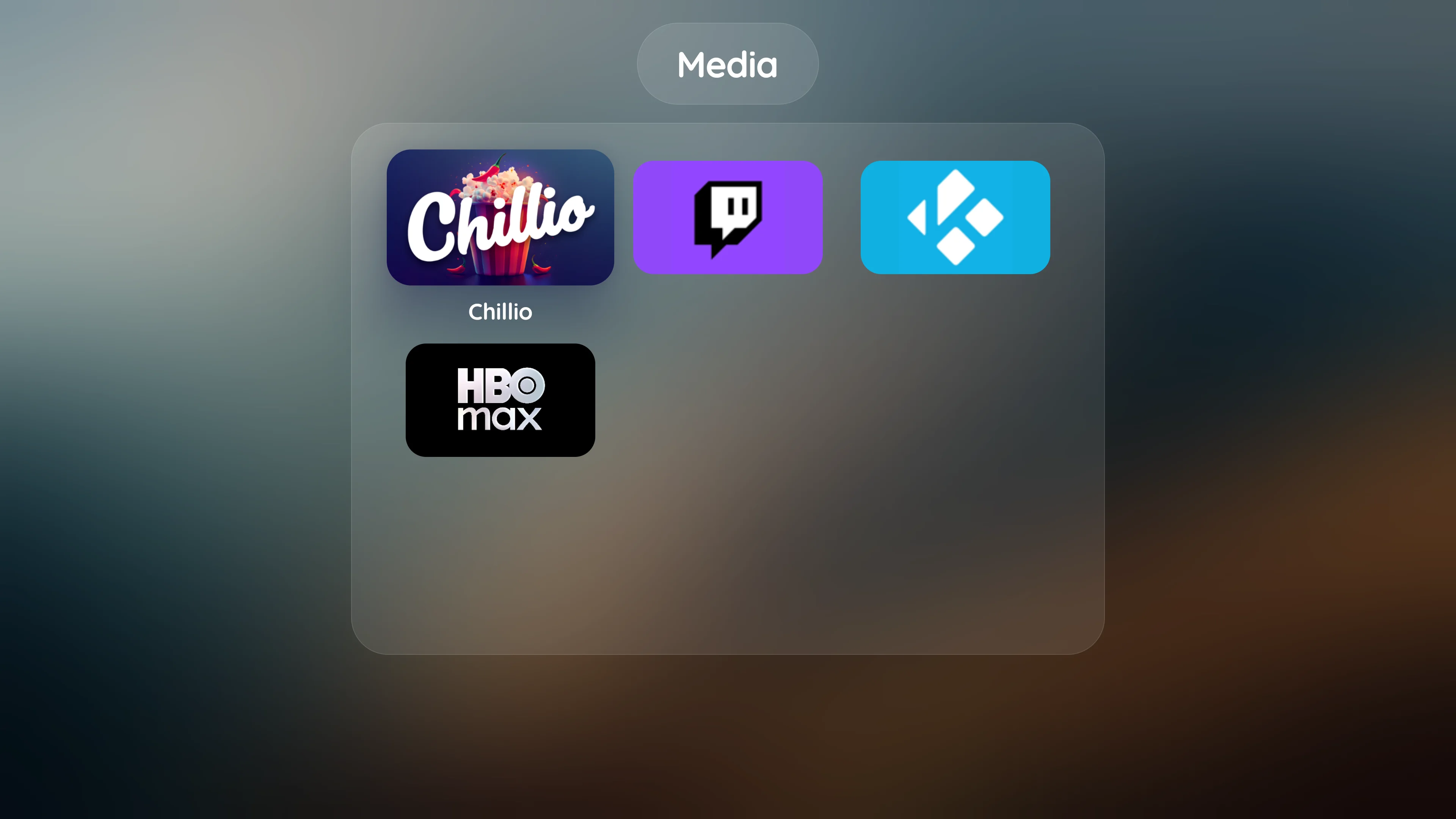 ChillHub app folder with media apps organized inside